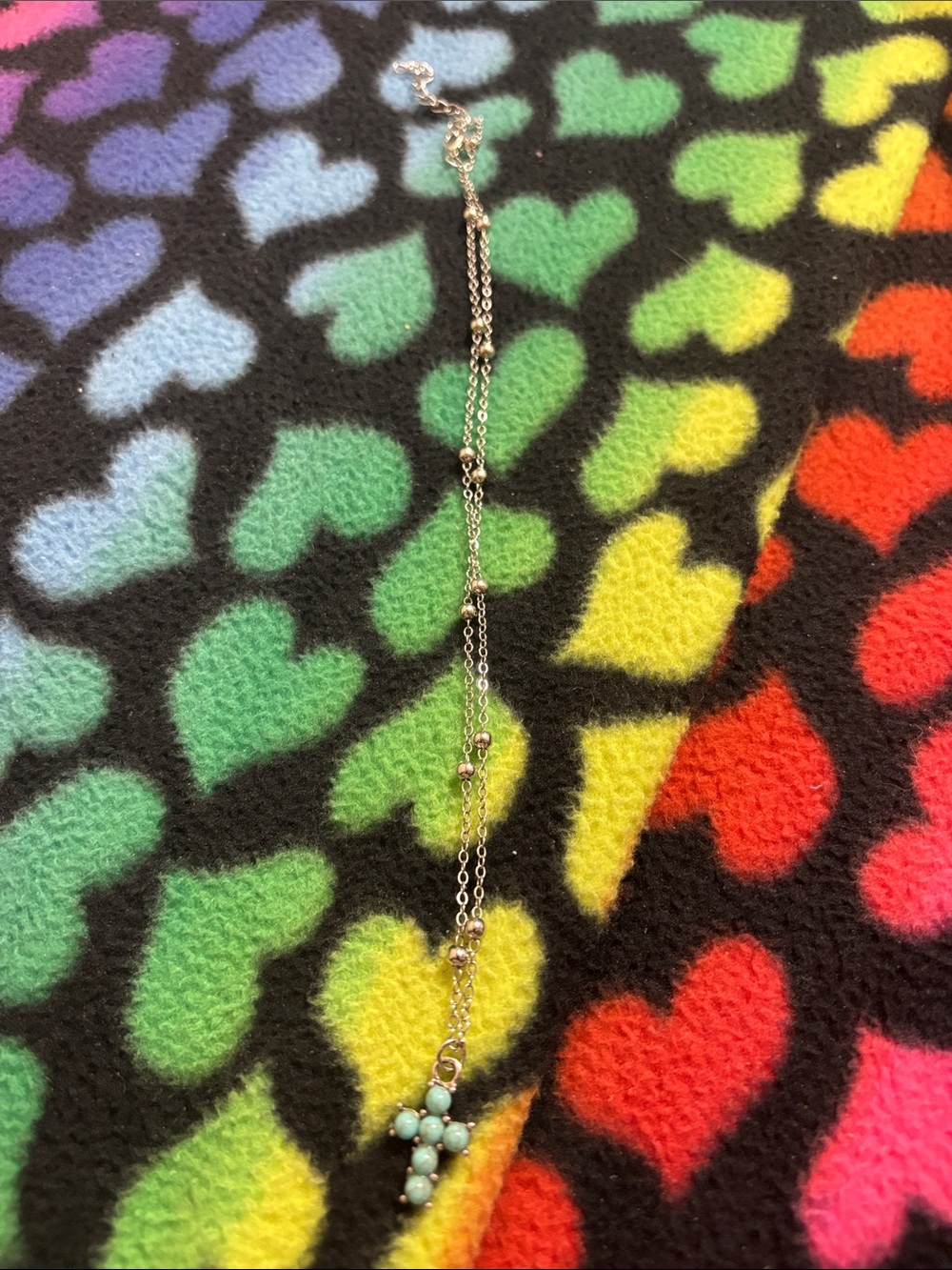 Turquoise Cross Pendant Necklace - Silver Chain
